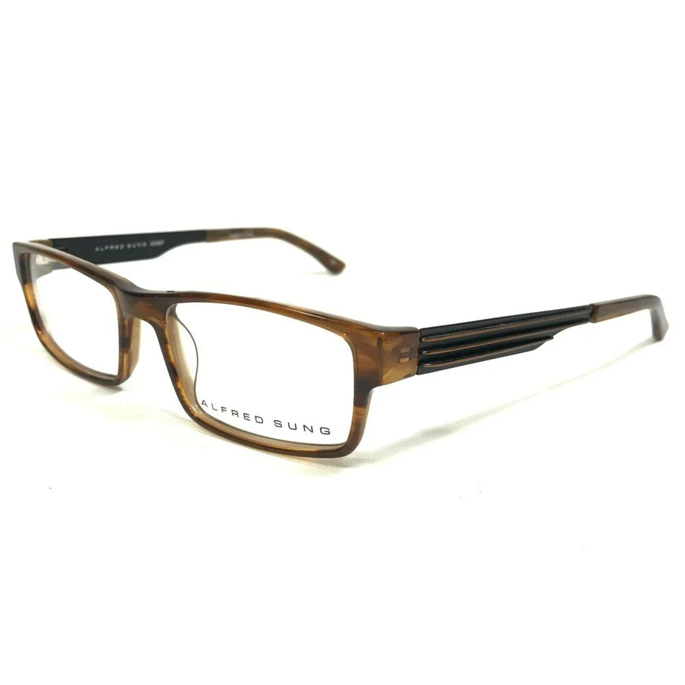 Alfred Sung Eyeglasses Frames AS4957 AMB CEN Brown Tortoise Gray Stripe 53-18-14